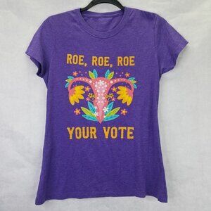 Roe Your Vote T-Shirt Women's Small Reproductive Rights Pro-Choice Floral Purple